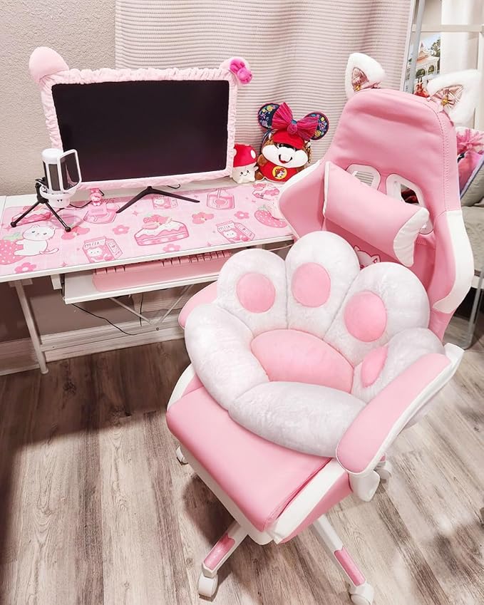 MOONBEEKI Cat Paw Cushion Chair Comfy Kawaii Plush Seat Cushions Lazy Pillow for Gamer Chair 28"x 24" Cozy Floor Cute Seat for Girl Worker Gift, Dining Room Bedroom Decorate, White