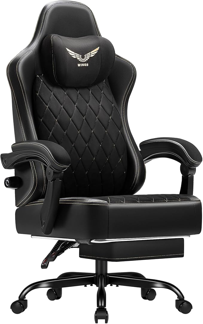 Homall Big and Tall Gaming Chair with Adjustable Lumbar Support, Breathable Fabric Ergonomic Computer Office Chair, High-Back Reclining Video Game Chair with Footrest for Adults (Black)