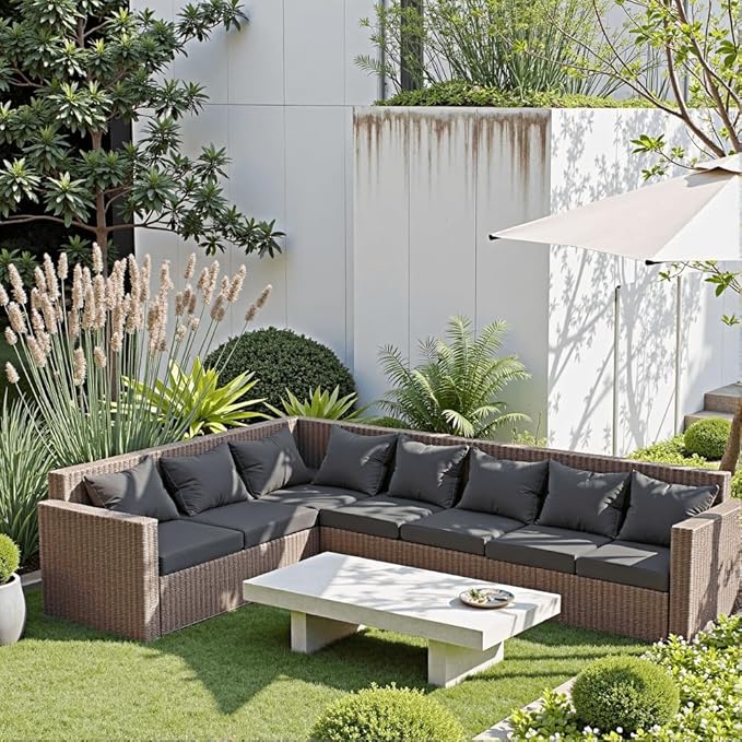 PatioGlow Outdoor Seat Cushion Set 22 x 22 x 4 Inch, Waterproof & Fade Resistant Patio Furniture Cushions with Removable Cover and Ties, Thick Deep Seating Pads for Outside Chair Sofa Couch, Grey
