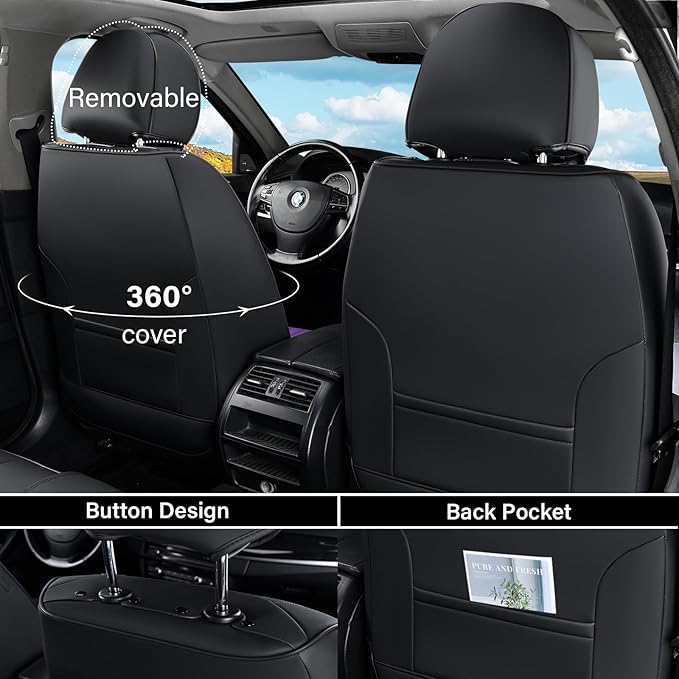 Coverado Car Seat Covers Front Seats, 2 Piece Car Seat Protector with Lumbar Support & Removable Headrest, Breathable Leather Seat Cushion Universal Fit for Truck Automotive Vehicles Purple