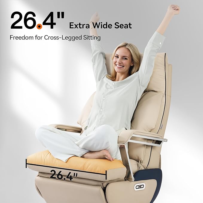 OKUP Dual Motor Executive Office Chair with Foot Rest, Electric Reclining Comfortable Office Chair Wide Seat, Big and Tall Ergonomic Leather Home Office Desk Chair 420lbs, High Back, Beige