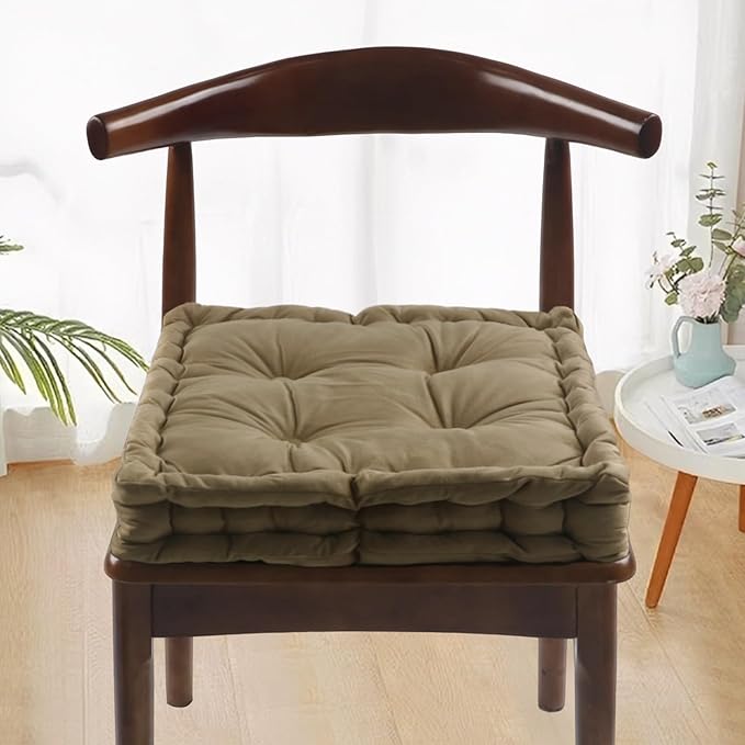 vctops Chair Cushion for Dining Chair, Soft Velvet Square Seat Cushion with Ties Cozy Indoor Chair Pad Cushion for Office Kitchen Dining Room (Khaki,16"x16")
