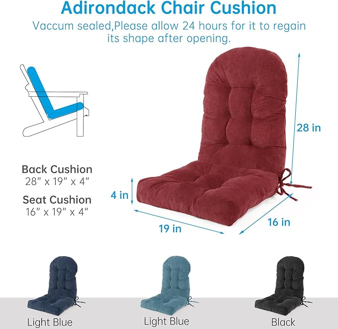 Rocking Chair Cushions Set - Non-Slip Adirondack Chair Cushions with Ties Indoor/Outdoor Rocking Chair Pad for Living Room, Bedroom, Balcony, Office