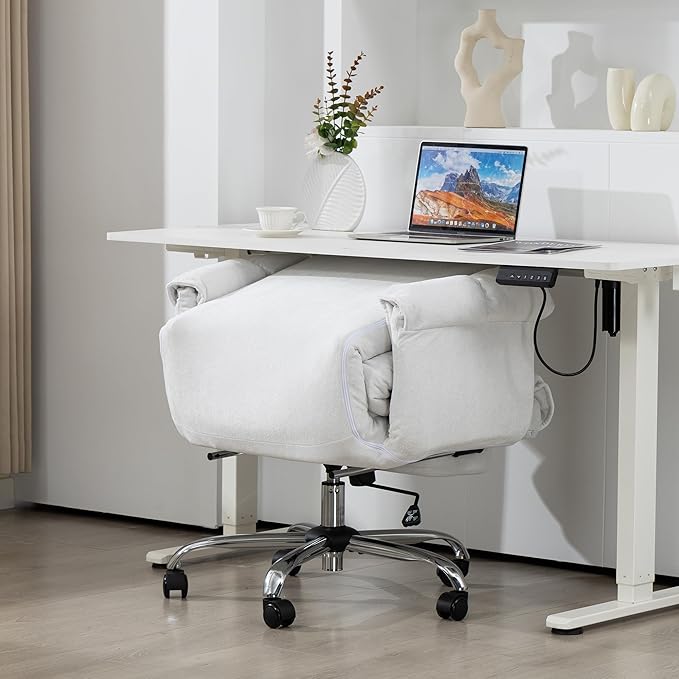 HOMCOM Executive Office Chair Comfy with Foot Rest, Reclining Swivel Computer Desk Chair with High Folding Back, Thick Cushion, Padded Armrest, Adjustable Height, Rolling Wheels, Cream White