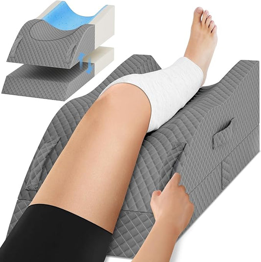 TranquilRelax Elevation Pillows for Leg After Surgery, Memory Foam Adjustable Wedge Pillow for Injury or Rest, Ankle Pillow for Sleeping Blood Circulation Full Grey/Single Leg