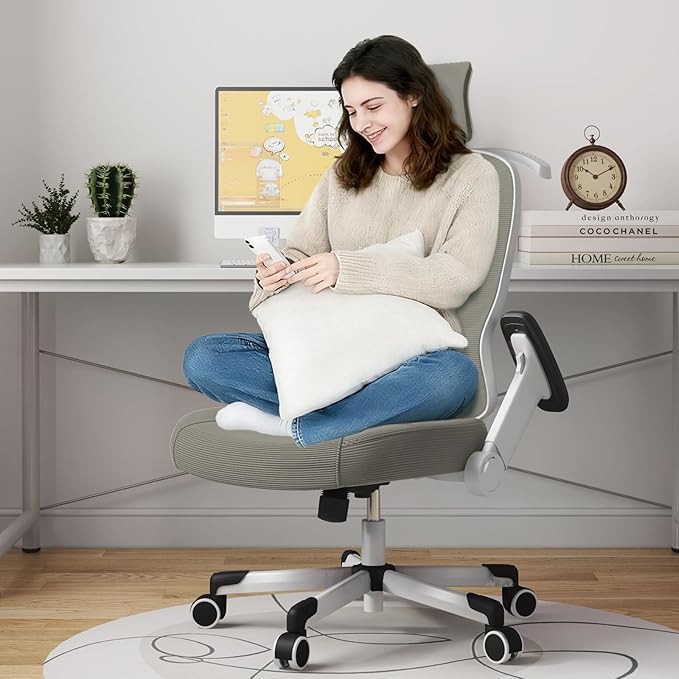 Ergonomic Office Chair Reclining Gaming Chair Adjustable Lumbar Support 4D Armrest 6D Headrest Breathable Mesh Swivel Computer Chairs Home Studio Chairs Desk Chair Coat Hanger Tilt Lock (Grey)