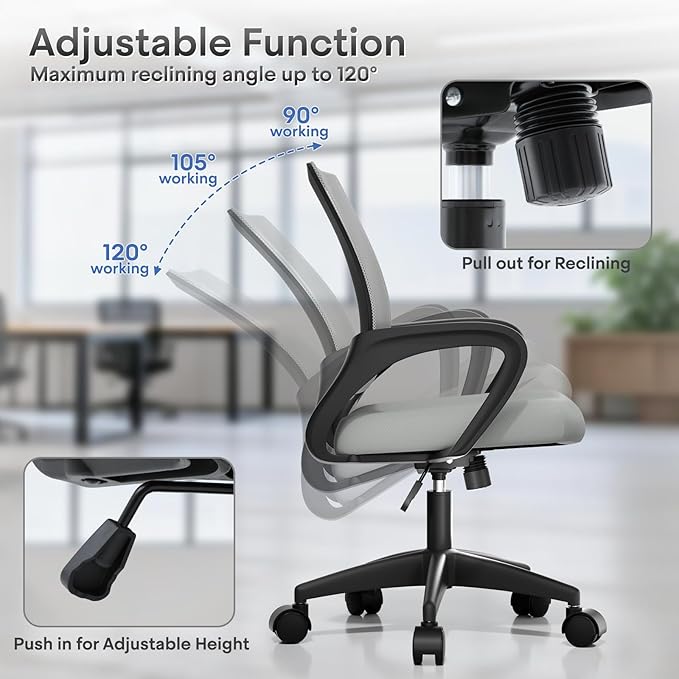 Athena Collection Office Chair - 330Lbs, Breathable Mesh Desk Chair Thickness Cushion with Lumbar Support & Armrest, Rolling Swivel Adjustable Tilt Lock for Home Office/Gaming, Bedroom Study