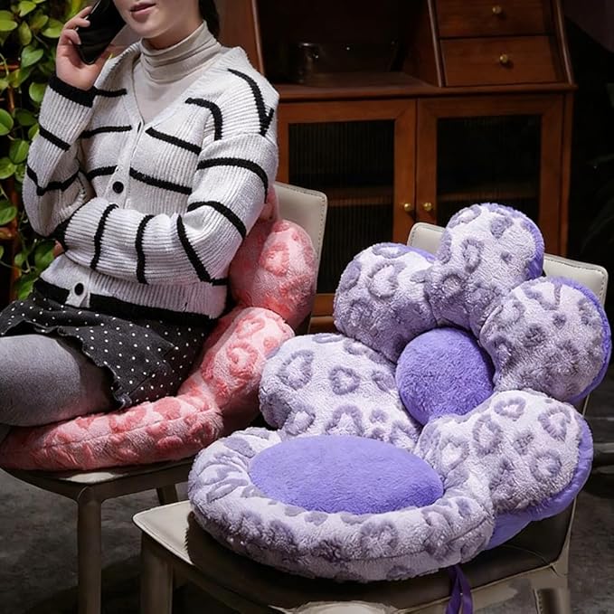 Flower Chair Cushion with Backrest Comfortable Office Chair Pad Student Dormitory Seat Cushion for Sedentary Group Home Decor (Purple, OneSize)
