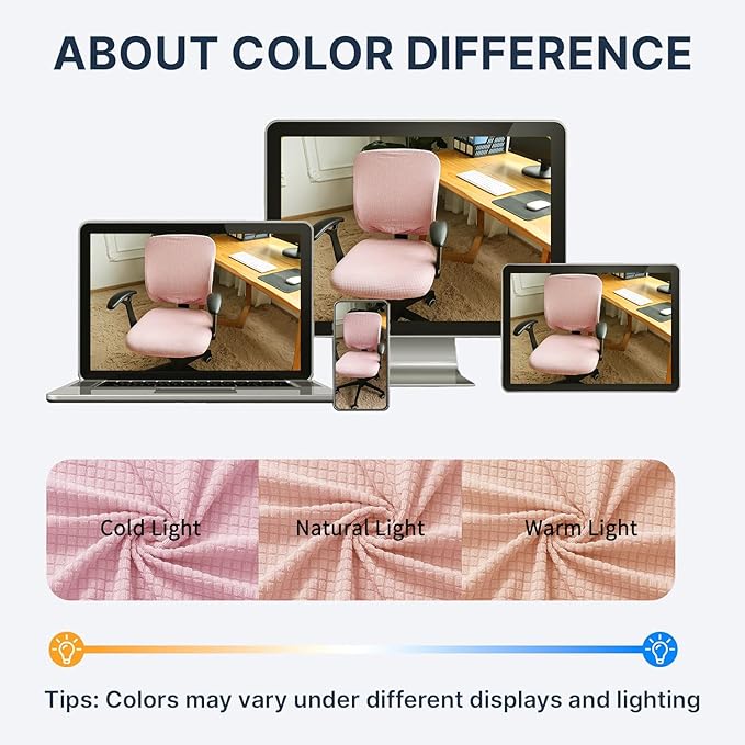 FORCHEER Desk Chair Cover Pink Jacquard Stretchable Two Pieces Split Office Chair Covers Water Resistant Washable