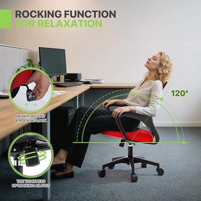 Magshion Ergonomic Office Chair Pack of 2, Mid-Back Mesh Desk Chair, Adjustable Swivel Computer Chair with Lumbar Support & Breathable Backrest for Gaming, Work, Study, 300 Lbs Capacity, Red