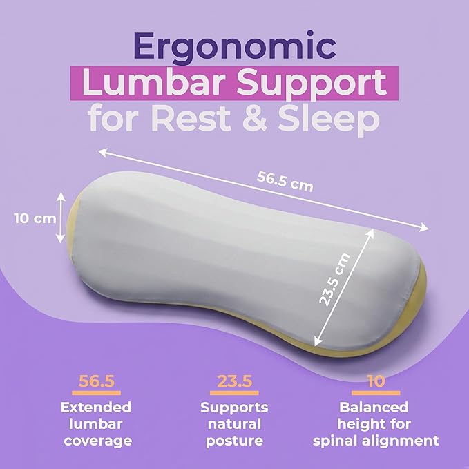 Lumbar Support Pillow for Sleeping, Memory Foam Lower Back Pillow for Bed, Ergonomic Back Support Cushion for Side & Back Sleepers, Breathable Washable Cover, Oeko-TEX & CertiPUR-US Certified