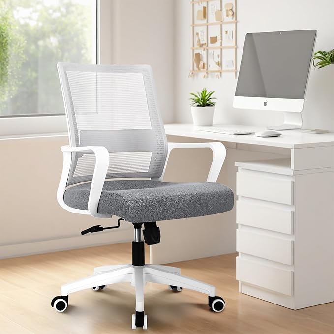 NEO CHAIR Office Desk Chair Gaming Computer Chair Ergonomic Mesh Mid Back with Rolling Wheels Lumbar Support Comfy Swivel Adjustable for Home Grey