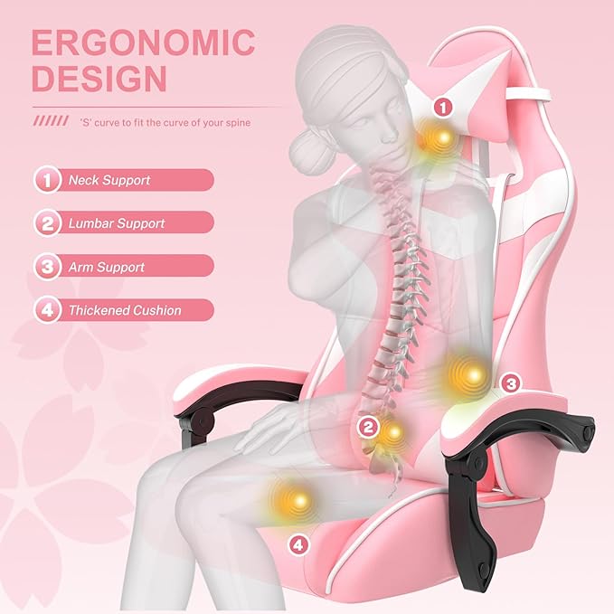 Soontrans Pink Gaming Chair with Footrest,Lovely Bunny Computer Gamer Chair,Gamer Desk Chair for Granddaughter,Sister,Girlfriend,Wife and Love (Pink)