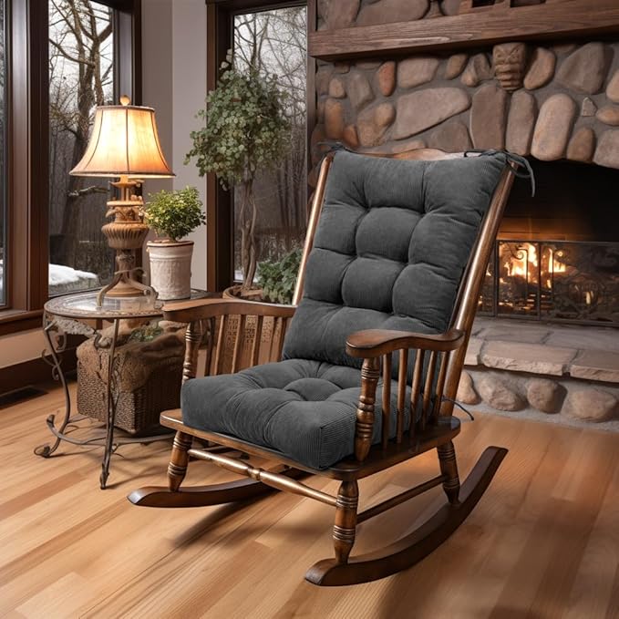 Lokex Rocking Chair Cushion Only,Tufted Non-Slip Comfortable Rocking Chair Cushions Indoor with Ties,Striped Rocking Chair Pads (Dark Gray, 28x18/18x18)