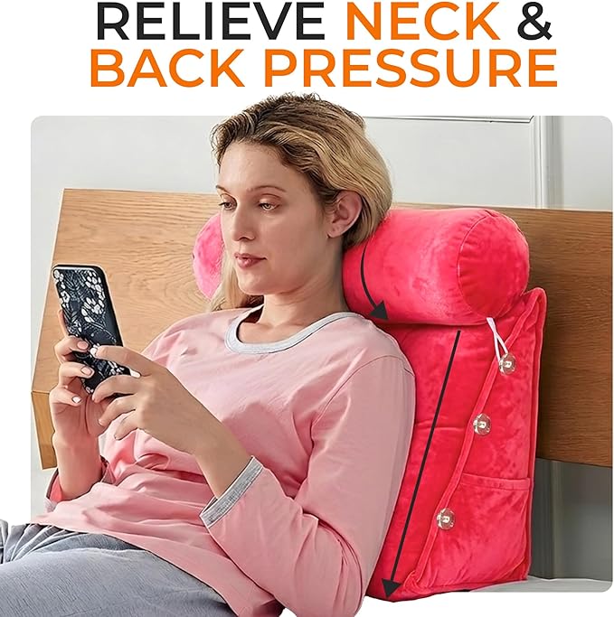 Cheer Collection Reading Wedge Pillow - Adjustable Wedge Reading Pillow with Neck Support, Hollow Fiber-Filled Backrest Pillow for Reading, Gaming, and TV Watching, Hot Pink