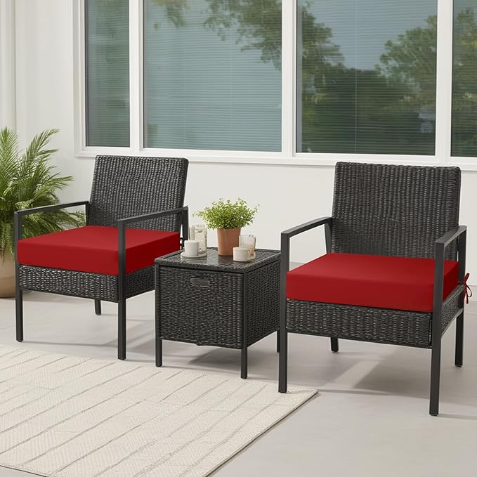 idee-home Outdoor Chair Cushions Set of 2, Waterproof Outdoor Seat Cushions for Patio Furniture, Outside Replacement Chair Pad with Ties for Lawn Deck Porch, 19 x 19 Red