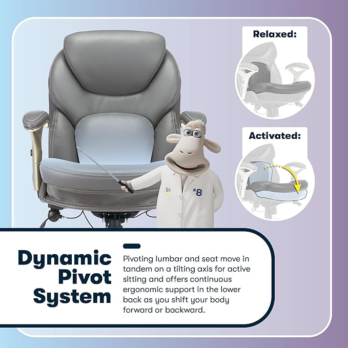 Serta Claremont Ergonomic Executive Office Chair with Back in Motion Technology, Adjustable Mid Back Desk Chair with Lumbar Support, Bonded Leather, Gray