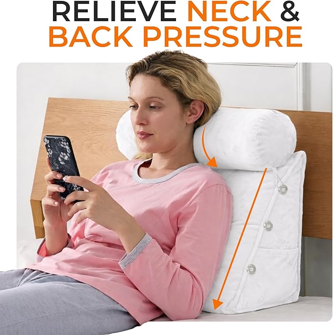 Cheer Collection Reading Wedge Pillow - Adjustable Wedge Reading Pillow with Neck Support, Hollow Fiber-Filled Backrest Pillow for Reading, Gaming, and TV Watching, White