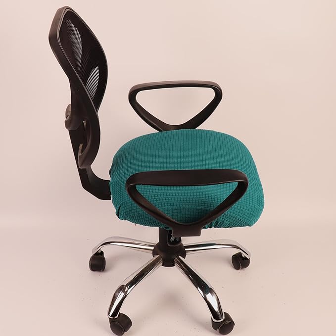 Melaluxe Stretch Jacquard Office Chair Cover, Removable Washable Desk Chair Cover Rotating Chair Seat Slipcover, Teal Blue