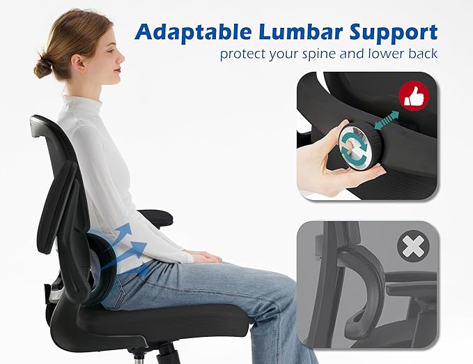 TRALT Ergonomic Office Chair - Desk Chair with Adjustable Headrest Lumbar Support Computer Chair - Mesh Comfy Chair with Flip-up Armrests - Gaming Chair for Adults Home Office PU, Black, Pack of 8