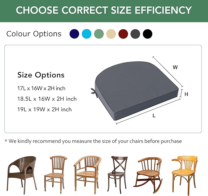 Outdoor Chair Cushions Set of 4: Waterproof & Fade Resistant Patio Furniture Cushions - 18.5 x 16 x 2 Inch Non Slip Round Corner Seat Cushion Pads with Removable Cover for Garden Yard Lawn, Dark Grey