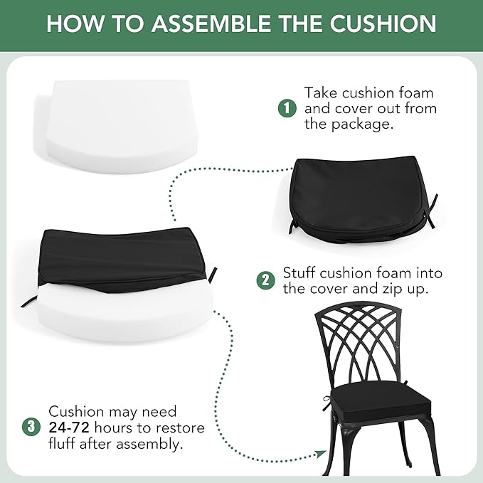 Outdoor Chair Cushions Set of 4: Waterproof & Fade Resistant Patio Furniture Cushions - 19 x 19 x 2 Inch Non Slip Round Corner Seat Cushion Pads with Removable Cover for Garden Yard Lawn, Black