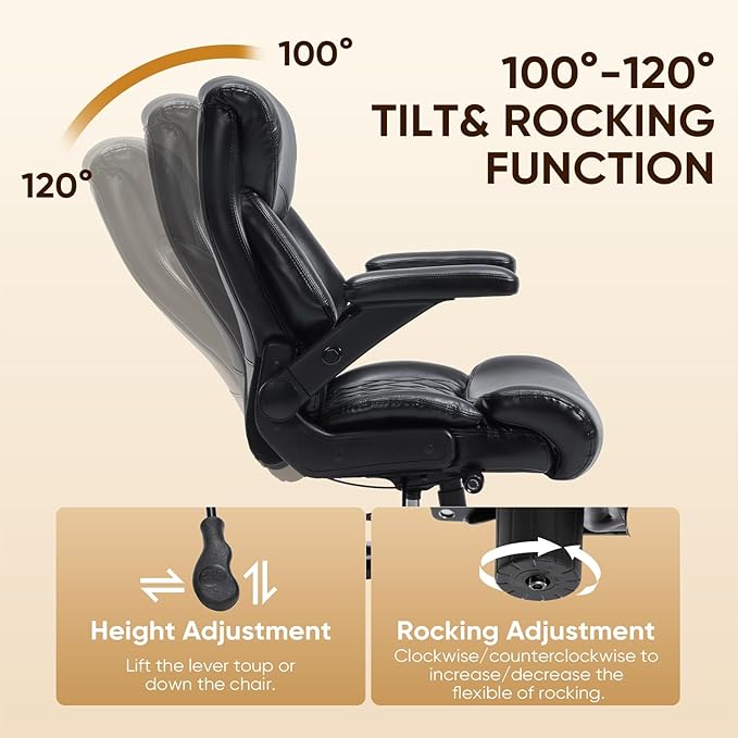 600 Lbs Big and Tall Office Chair, Plus Size Ergonomic Desk Chair with 6D Adjustable Flip Arms, Wide Comfortable Computer Chair with Adjustable Lumbar Support & Dual Rubber Wheels
