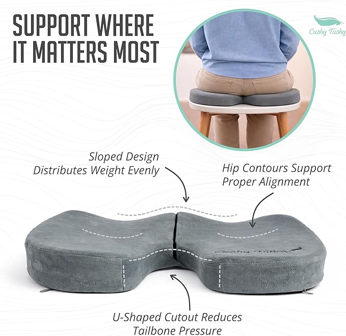 Cushy Tushy Premium Slim Foldable Travel Seat Cushion - for Relief of Lower Back, Sciatic, Butt and Tailbone Pain - for Home & Office Use, Perfect for Travel or Driving - Slim Coccyx Seat Cushion