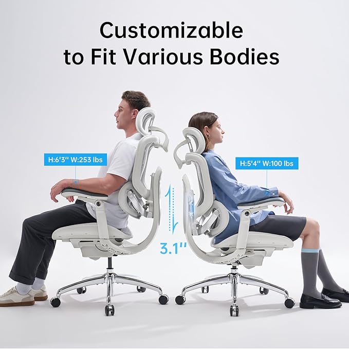 SIHOO Doro C300 Pro V2 Ergonomic Office Chair Without Footrest, Full-Body Adaptive Support, 8D Armrests & Breathable Mesh, Comfy High Back Computer Desk Chair for Long Hours, 135° Recline (White)