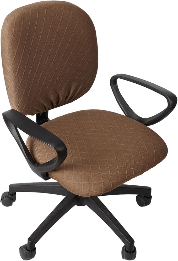 Melaluxe Stretch Jacquard Office Chair Cover, Removable Washable Desk Chair Cover Rotating Chair Seat Slipcover, Brown