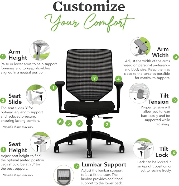 HON Solve Office Chair, Ergonomic Office Chair Mesh Back Support, Adjustable Lumbar Support, Height Adjustable Arms, Black Frame, Ruby