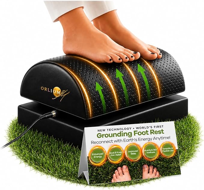 Grounding Foot Rest for Under Desk, Ergonomic Memory Foam Footrest, Adjustable Height, Improves Posture, Relieves Back & Leg Pain, Anti-Fatigue with Grounding Kit for Office & Home