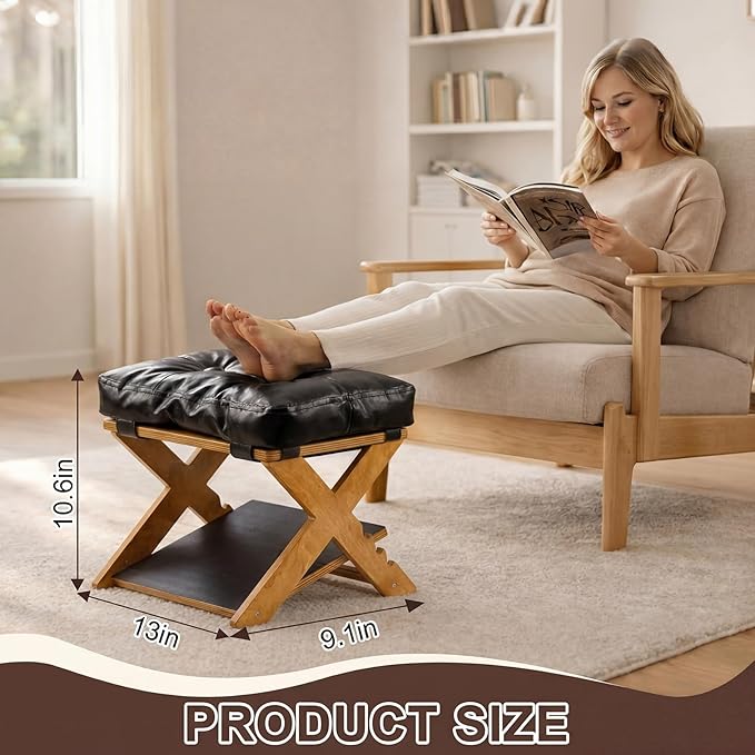 Unittype Double Step Foot Rest for Under Desk – Ergonomic Footrest with Massage Surface, Non-Slip Adjustable Wooden Foot Stool with Cushion for Improving Sitting Posture, Office Work & Home(Walnut)