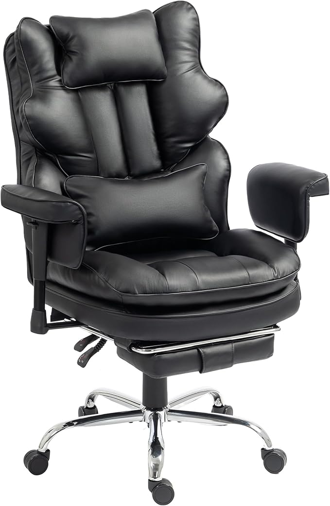 Big and Tall Office Chair, Oversized Computer Gaming Chair with 2-Layer Extra Wide Enlarged Pocket Spring Seat Cushion, High Back Reclining, Adjustable Armrests & Lumbar Support