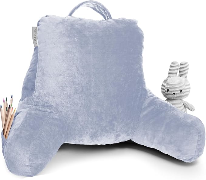 Clara Clark Reading Pillow for Kids & Teens with Shredded Memory Foam, Backrest Pillows for Reading, Watching, and Gaming, Use on The Couch, Bed, or Floor, Adjustable Support, Washable Cover Ice Blue