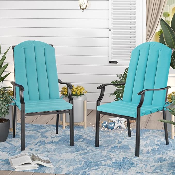 Adirondack Chair Cushion Set of 2 Indoor Outdoor Furniture Cushions Rocking Chair Cushions with Straps Replacement Folding Patio Chair Pad,19.7x18.9x1.5 Inch（Blue）