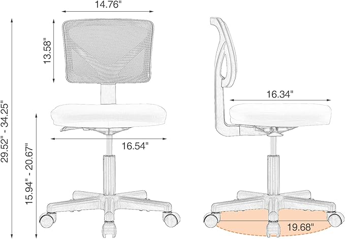 Sweetcrispy Small Office Chair, Ergonomic Low-Back Mesh Rolling Work Swivel Chairs with Wheels, Armless Comfortable Seat Lumbar Support for Home, Bedroom, Study, Student, Adults,Classic Orange