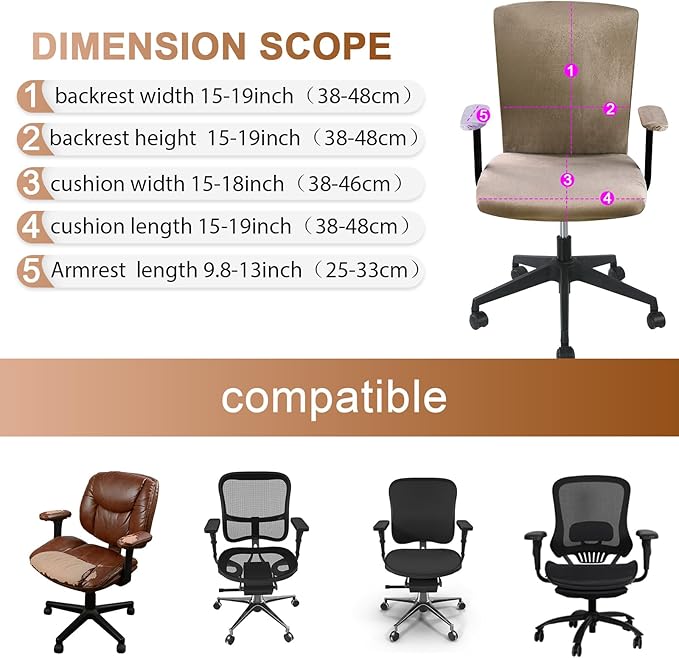 Tallew 4 Pcs Office Chair Covers Set Computer Universal Protective Stretchable Chair Seat Covers Desk Armrest Slipcovers Pads Office Cushion Backrest for Rotating(Khaki)