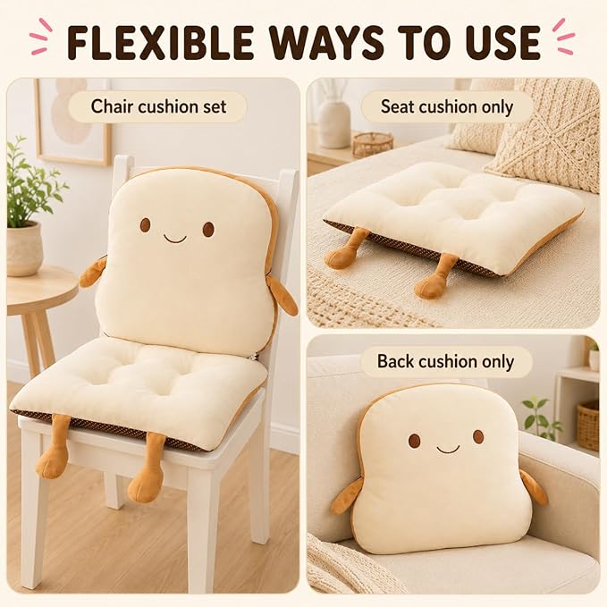 ChezMax Chair Cushion Plush Detachable Seat Back Cushion with Ties Thickened Chair Pads Toast Cartoon Waist Pillow for Outdoor Car Office Patio Bedroom Living Room Smiley