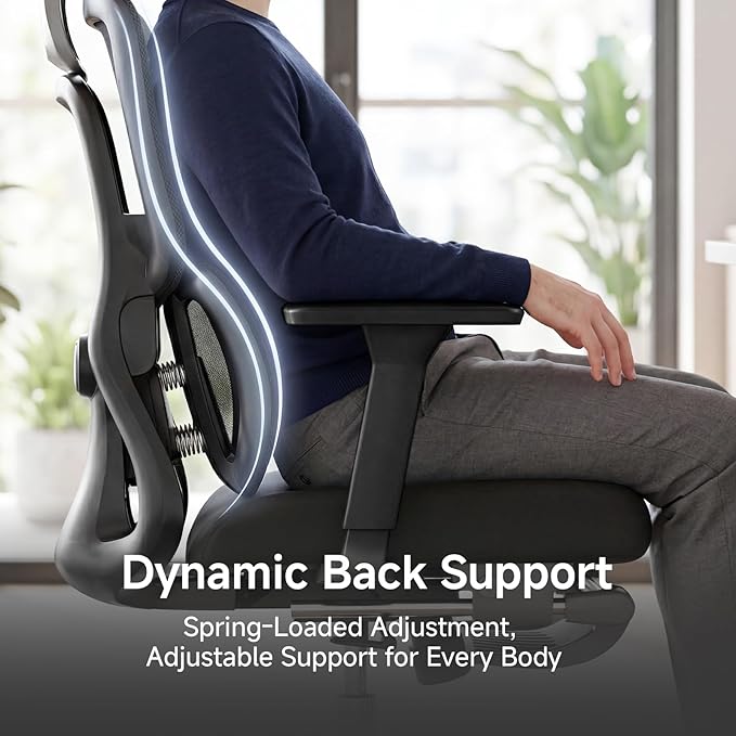 Ergonomic Office Chair with Footrest, 4D Armrests & Dynamic Lumbar Support, High Back Mesh Desk Chair with Adjustable Headrest, Reclining Computer Chair 380lbs for Long Hours (Black)