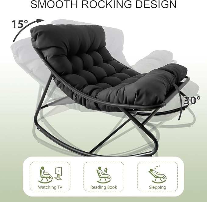 Patio Rocking Chair with Ottoman Outdoor & Indoor, Rocking Chairs Padded with Foot Rest, 330lbs Capacity, Metal Outdoor Rocker for Garden, Deck, Living Room, Bedroom, Balcony (Gray)