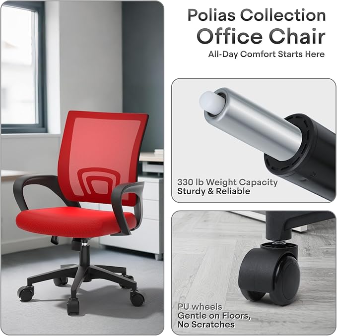 Ergonomic Office Chair 24P - 330Lbs, Breathable Mesh Computer Desk Chair with Lumbar Support & Armrest, Rolling Swivel Adjustable Tilt Lock for Home Office/Gaming, Bedroom Study
