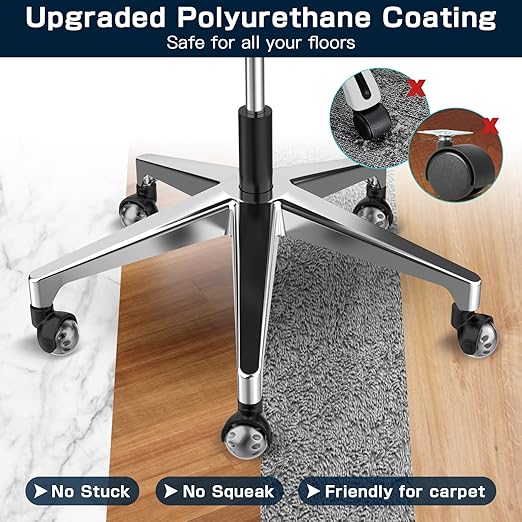 Office Chair Replacement Wheel - Quiet & Smooth Gliding - 2 Inch Heavy Duty Rolling Chair Casters Supports 2000 Lbs,Desk Chair Wheels Universal Fit,Safe For All Floor Or Carpet Set Of 5 (Premium Gray)