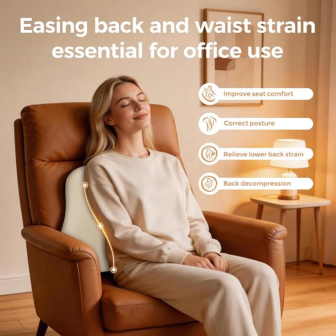 BABUR Lumbar Support Pillow for Car, Ergonomic Memory Foam Support Pillow for Lower Back Pain Relief, Washable Cover, Lumbar Cushion for Driving Seat, Fits Most Cars | Beige