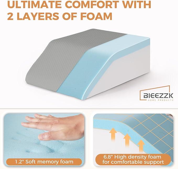 BIEEZZK Leg Pillow Elevation Blood Circulation, Leg Elevating Pillows for After Surgery, Sleeping, Memory Foam Wedge Pillow for Legs Swelling, Foot Knee Pillow for Back Pain, 23.6×16.8×8in, Grey