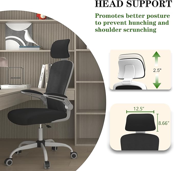 Ergonomic Office Chair for Long Hours Sitting – Back & Neck Pain Relief, Adjustable Lumbar Support & Headrest, High-Density Foam Seat, Ideal for Work & Home Office, Black/White