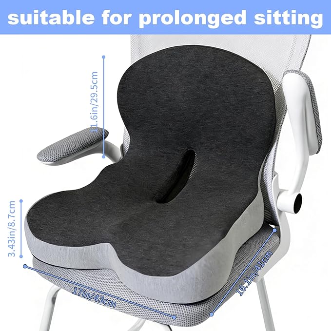 Memory Foam Seat Cushion for Long Sitting,Chair Pads,L-Shaped Ergonomic Design for Office Chair & Truck Drivers,Improve Comfort During Prolonged Sitting(Black Gray)