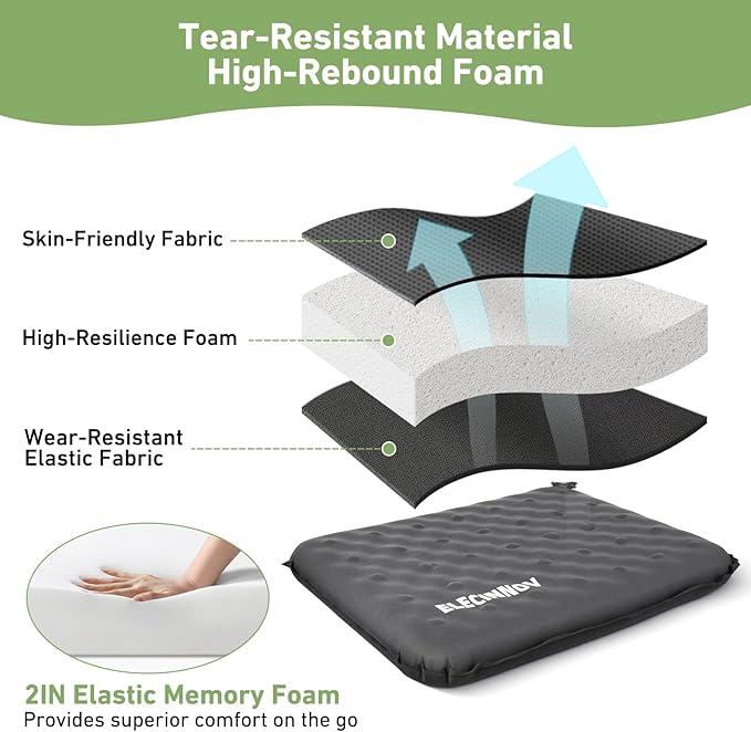 Inflatable Seat Cushion, Self Inflating Memory Foam Stadium Seat Cushion Lightweight Camping Chair Pad Airplane Cushion for Long Flights Outdoor Travel Bleacher Office Car Backpacking (Grey-2pack)