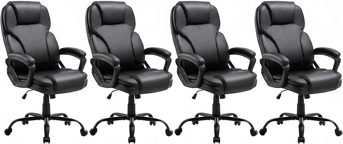 Ergonomic Office Chair with High Back, Comfy Desk Chair, Adjustable Executive Office Chair for Home Office, Big and Tall Computer Chair Heavy Duty, Set of 4, Faux Leather Black