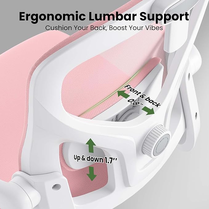 Ergonomic Mesh Office Chairs with Lumbar Support and Adjustable Headrest, High Back Comfortable Computer Desk Chair with Wheels and Armrests, Home Office Rolling Gaming Chair, Max Load 350 lbs (Pink)